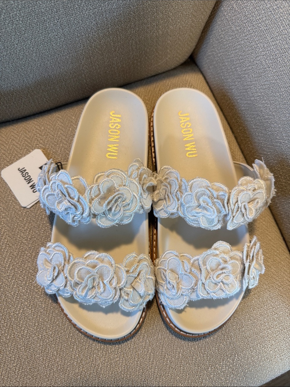 Jason Wu White Floral Double-Strap Slide Sandals